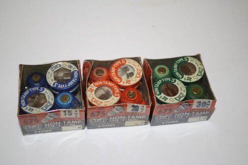 12 NOS lot Eagle Non-Tamp Type S Fuses 15 20 30 AMP NO.675 D RATED 125 volts