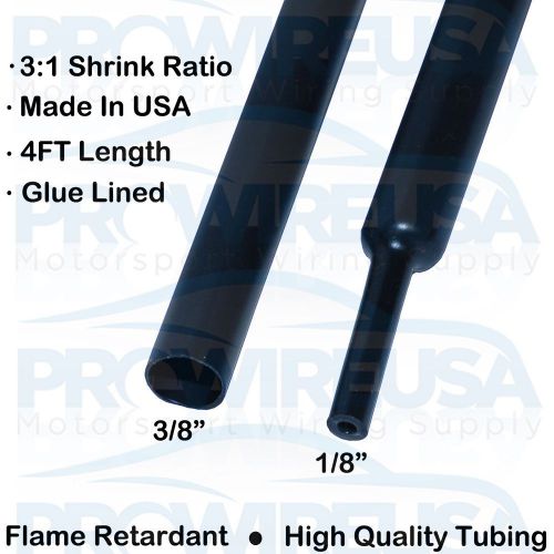 3/8&#034; Black Adhesive Glue Lined Heat Shrink Tubing 4FT Marine Tuner  Motec AEM