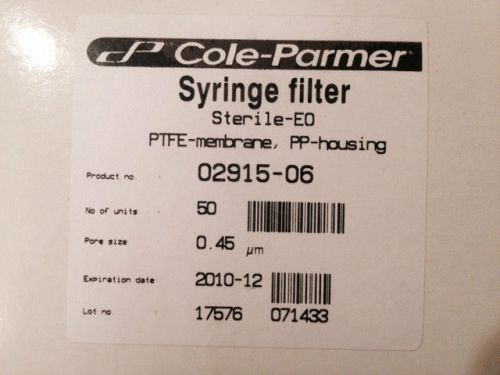 Cole Palmer 02915-06, Syringe Sterile Filters-EO, PTFE, 0.45um, 50 pc.