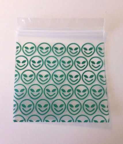 200 Happy Face, Green Alien 2 x 2 (Small Plastic Baggies) 2020 Tiny Ziplock Bags