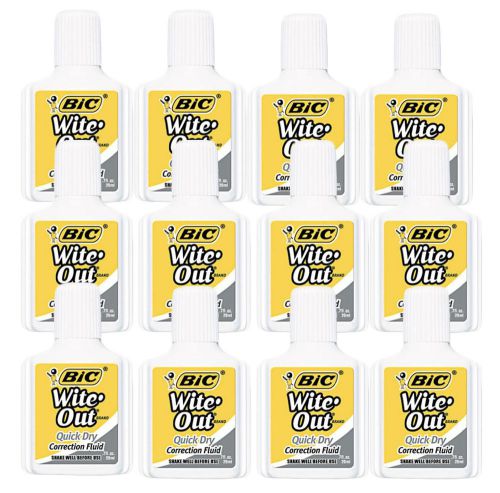 12 BIC Wite Out Quick Dry Liquid Correction Fluid Office School Supplies .71 Oz