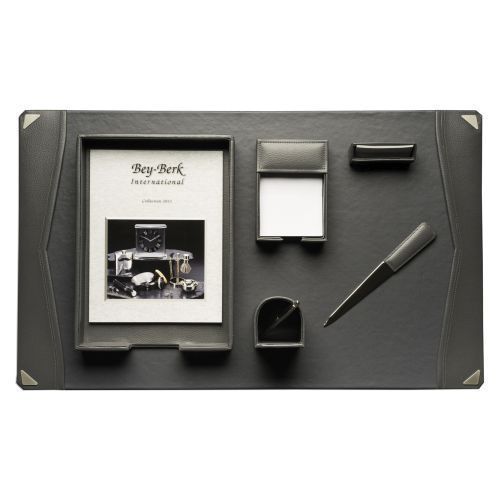 New Bey Berk Bey Berk 6 Piece Grey Leather Desk Set