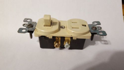 Toggle switch and Receptacle combo, 15amp single pole.....Alomond color....NOS