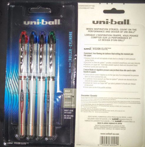 Uni-ball Vision Elite ,Roller Ball - Bold Point 0.8 mm Assorted Colors, 4 /Pack