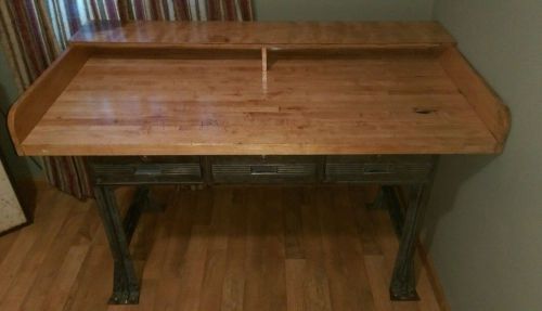 Vintage Industrial Butcher Block Desk / Work Station