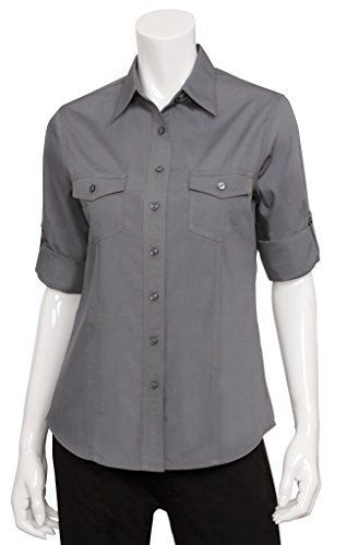 Chef Works WPDS-GRY-S Double Pocket Women&#039;s Shirt, Grey, Small