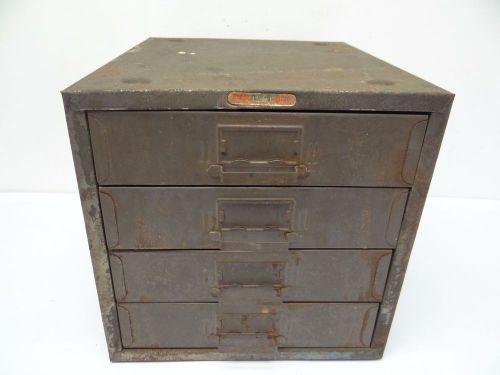 Industrial green metal union 4 drawer filing cabinet style 410 used old for sale