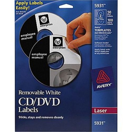 AVERY 5931 Removable White Laser CD Labels, 50 Disc Labels 100 Spine Labels