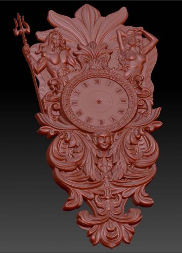 3d stl model for CNC Router mill- wall clock with Neptune and mermaid