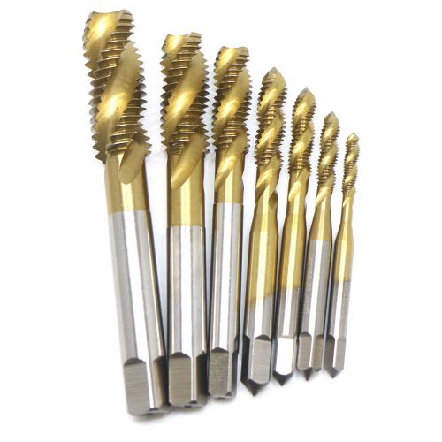7pc titanium coated hss metric right hand spiral fluted machine screw tap m3-m12 for sale