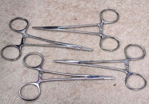 4 Strait HEMOSTATS 5” FORCEPS Stainless Steel LOCKING CLAMP Smooth Jaw