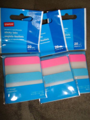STAPLES STICKY TABS 20 PACK #25315 LOT OF 3