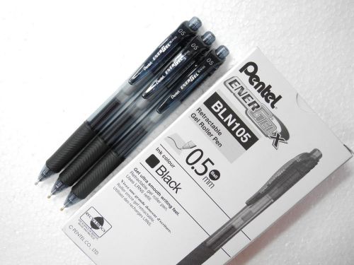 6pcs pentel retractable ener gel bln-105 0.5mm roller ball pen black(japan) for sale
