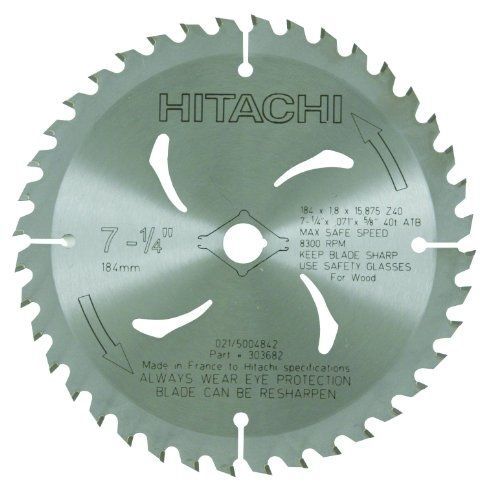 Hitachi 303682 7-1/4-Inch ATB 5/8-Inch Tungsten Carbide Tipped Arbor Finish Saw