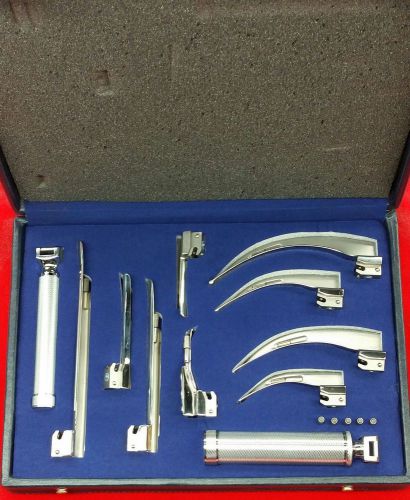 Laryngoscope Mac + Miller Set of 9 BLADES &amp; 2 HANDLES EMT Anesthesia Intubation