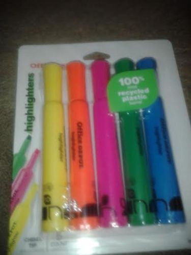 Office Depot Highlighters  5 Pack,  Chisel-Tip,  Assorted Colors      NEW