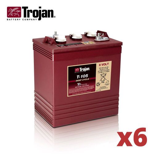 Lot of 6 Trojan T-105 6V 225Ah Deep Cycle Batteries for Golf Carts &amp; Scrubbers