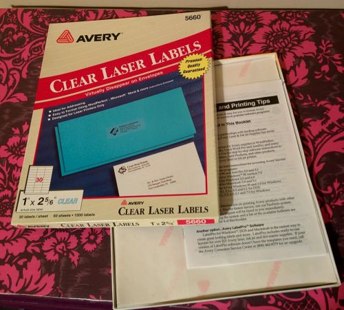 Avery 5660 clear labels 1500 count laser printer vintage new old stock