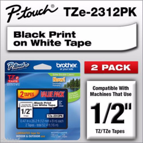 Brother personal label maker tape p-touch tze-2312pk white black new 2 refills for sale