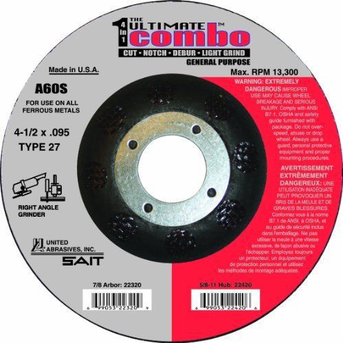 United Abrasives 22320 Ultimate Combo Wheel Cut  Notch  Debur and Light Grind  G