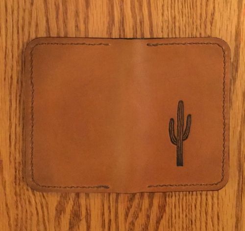 Leather business card holder tan cactus