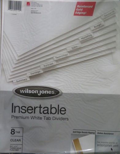 Wilson Jones Insertable Tab Dividers 8Tabs White Gold Edge Qty24  #W54159A