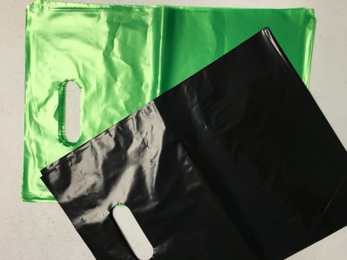 100 12 x 15&#039;&#039; Glossy Lime Green &amp; Black Plastic Merchandise Bags with Handles