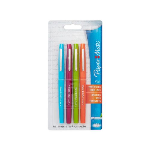 Paper Mate Flair Tip-Guard Medium Tip Felt Porous Pens, 4 Colored Pens