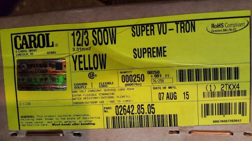 Carol 02642 12/3c super vu-tron supreme yellow soow 600v power cable cord /10ft for sale