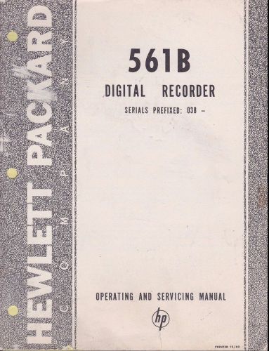 HP Operating Service Manual 561B Digital Recorder From 1960 Hewlett Packard