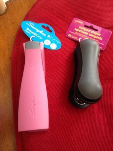 Lot of 2   Hand Staplers - HIS AND HERS (SWINGLINE)  PINK AND BLACK