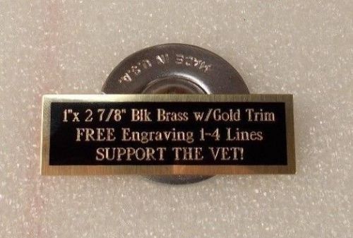 Custom Engraved Nameplate Art Awards Flag Case Blk Brass w/Gold Trim FREE S/H