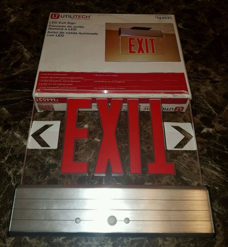 (Sign Only) Very Good Condition!! Utilitech LED Exit Sign 144531 Clear Red