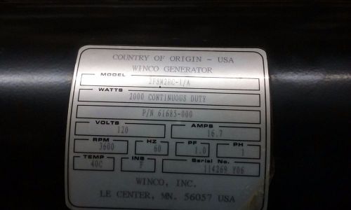 Winco Generator - 2000 Watt - New- Tested