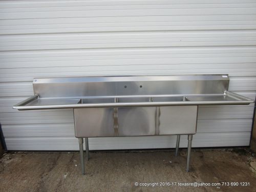 Stainless Steel 3 Compartment Sink, 18Ga, Bowl Size 18&#034;x18&#034;x12&#034; , 2x24&#034; D/B, NSF