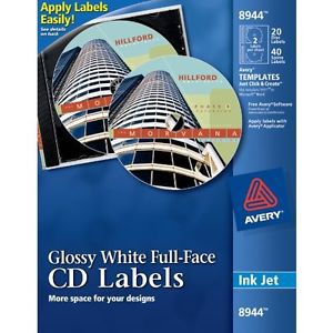 Avery Full-Face CD Labels for Inkjet Printers, Glossy White, 20 Disc Labels and