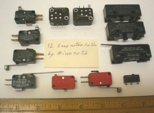 12 Snap Action Switches,  MICRO SWITCH, Assorted, some with Levers, Made in USA
