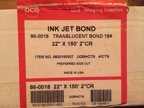 Box Oce Ink Jet Paper Translucent Bond 18 Lb 22&#034; x 150&#039; Rolls 4/box 2&#034; Core NOS