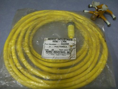 Remke 103a0200ap quick connect cable 3 pin female 20 ft cord for sale