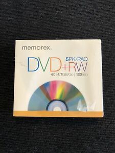 Memorex DVD+RW Discs, 4.7GB, 5/Pack New Sealed