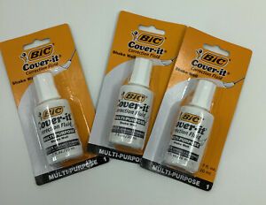 Bic Cover-it Correction Fluid Multipurpose .7 fl.oz - 3 Bottles