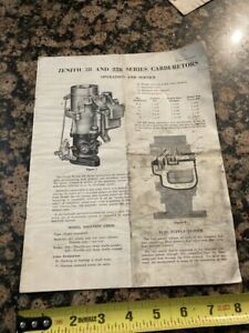Zenith 28 and 228 Series Carburetor Service Instruction Manual Original 1953