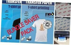 Inkjet Iron-On Bundle of T Shirt Transfer Paper 8.5x11&#034; of Light x10 Sheets +