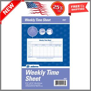 Adams Weekly Time Sheet, 1-Part, 5.5 x 8.5 Inches, Blue/White, 100 Sheets Pad x2