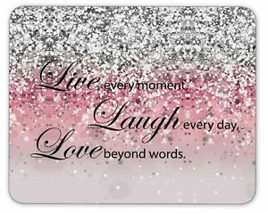 Glitter Mouse Pad Pink Sparkle Quote Live Love Laugh Customized Rectangle Non...