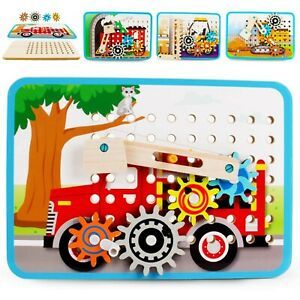 VATOS Wooden Board Gear Toys STEM Construction Toy Set Vehicles 4-in-1 Wooden...