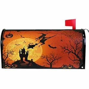 Happy Spider Bat Castle Pumpkin Mailbox Cover 21x18 inch Halloween Witch