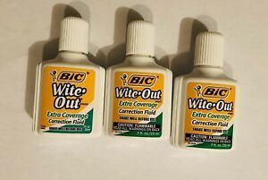3 Bottles of Extra Coverage WhitecOut Correction Fluid NEW NOT IN ORIGINAL PACK