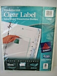 Avery Dennison 11450 Index Maker 8 TAB Translucent Clear Label Dividers NEW