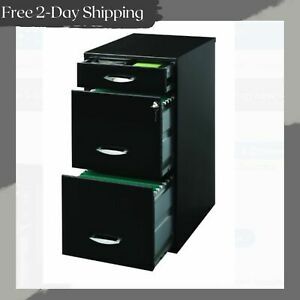 Metal File Cabinet 3 Drawer 18&#034; Deep Home Office Filing Storage w/ Lock - Black